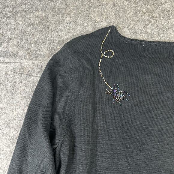 The Quacker Factory Sweater Tunic Top Womens Medium Spider Web Beaded Halloween - Picture 6 of 8